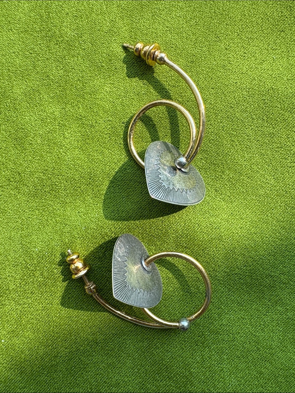 Gas Bijoux Artisan Made in France Gold Hoop Earrings with Silver Heart Charm